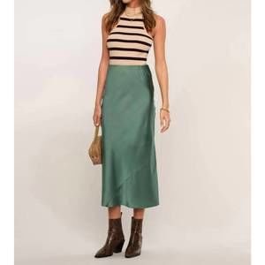 Heartloom Teal Satin Midi Skirt